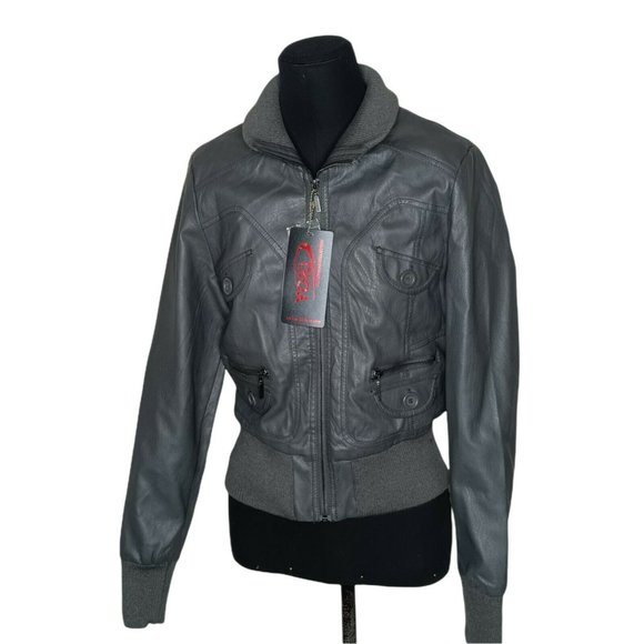 Yoki Jackets & Blazers - New York YOKI Faux Leather Grey Colored Bomber Jacket Large Long Sleeves NWT